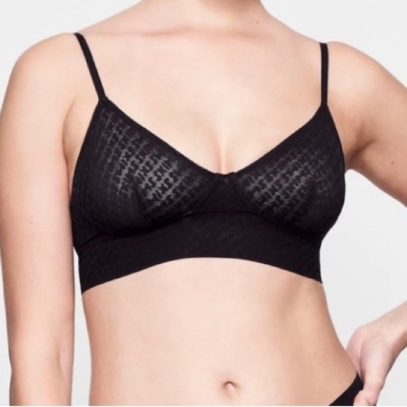 Skims Logo mesh triangle Bralette M black NWT - Picture 1 of 4